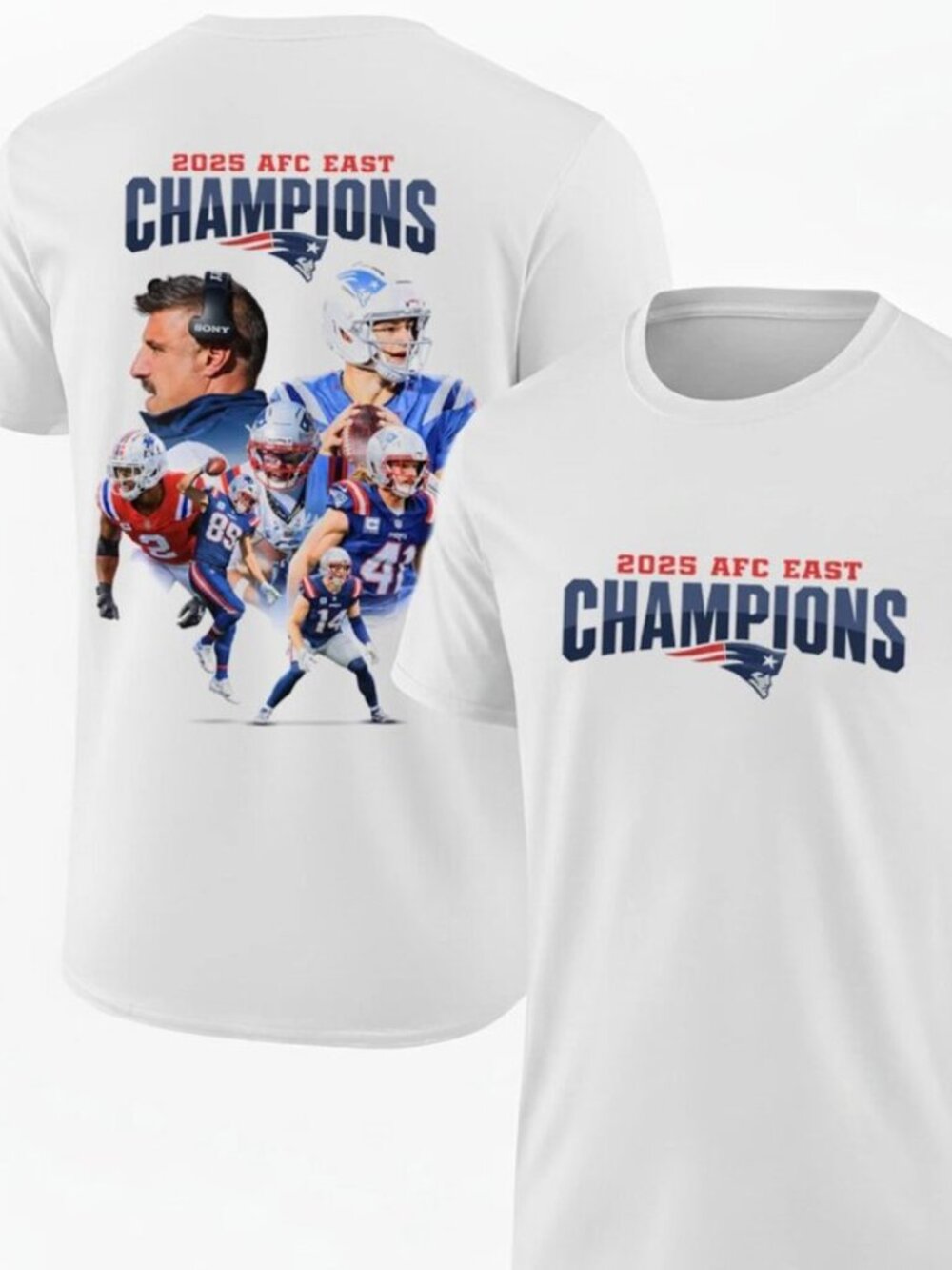 New England Patriots 2025 AFC East Division Champions Two Sided T shirt - Picture 2 of 5
